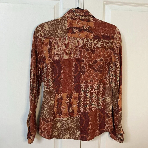 Lucky Brand Silk Mixed Print Floral Patchwork  Button Up Shirt Womens Small - Picture 4 of 6